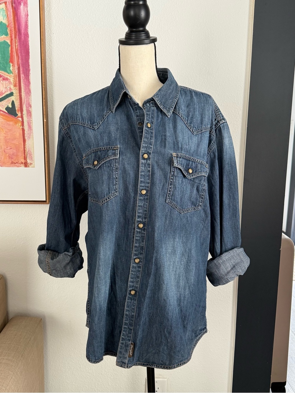 Wrangler Retro Western Denim Snap Shirt Size Large